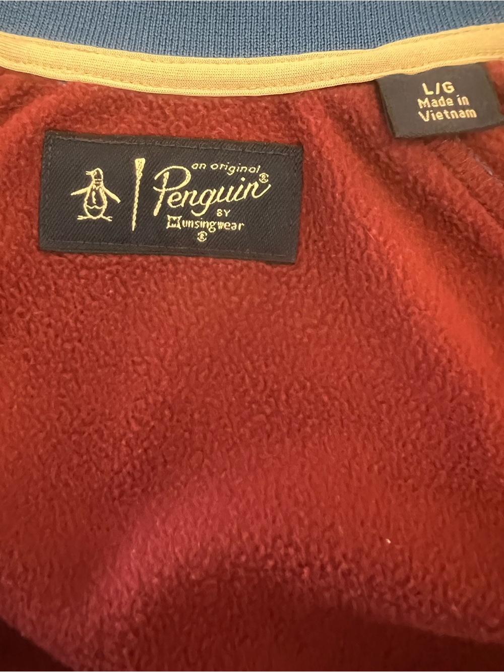 Original Penguin Burgundy Bomber Jacket | Men’s Zip-Up Jacket with Blue Trim - Picture 3 of 9